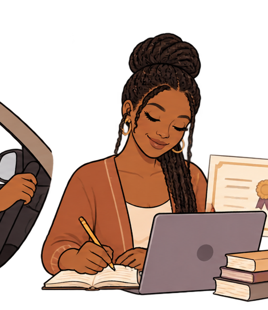 Mother completing an online class